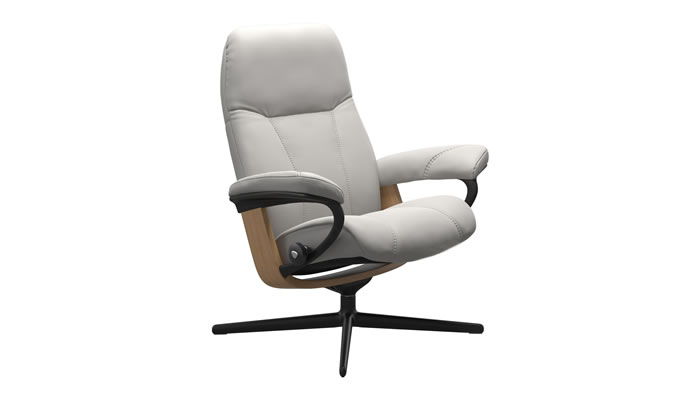 Stressless Consul Cross Recliner in Batick Platinum Grey Leather